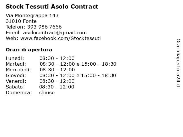 Orari di apertura Stock Tessuti Asolo Contract Via Montegrappa